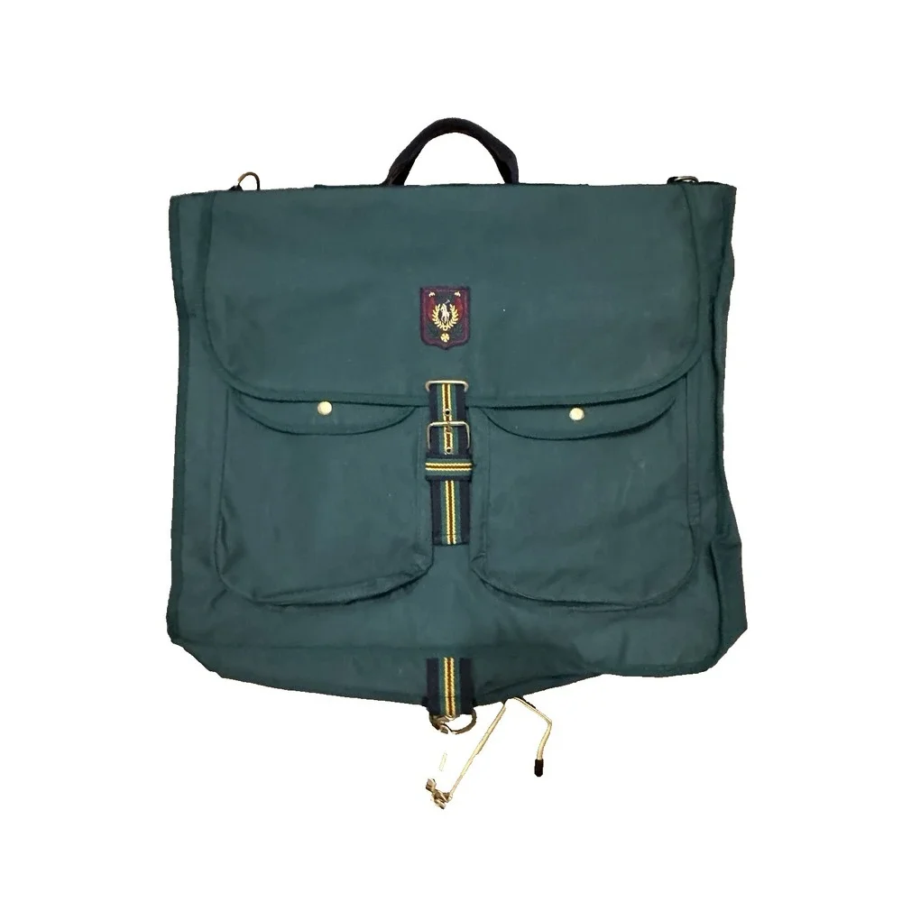 VTG Polo Ralph Lauren Green Hanging Garnet Bag Brown Stripe Logo 90s Canvas